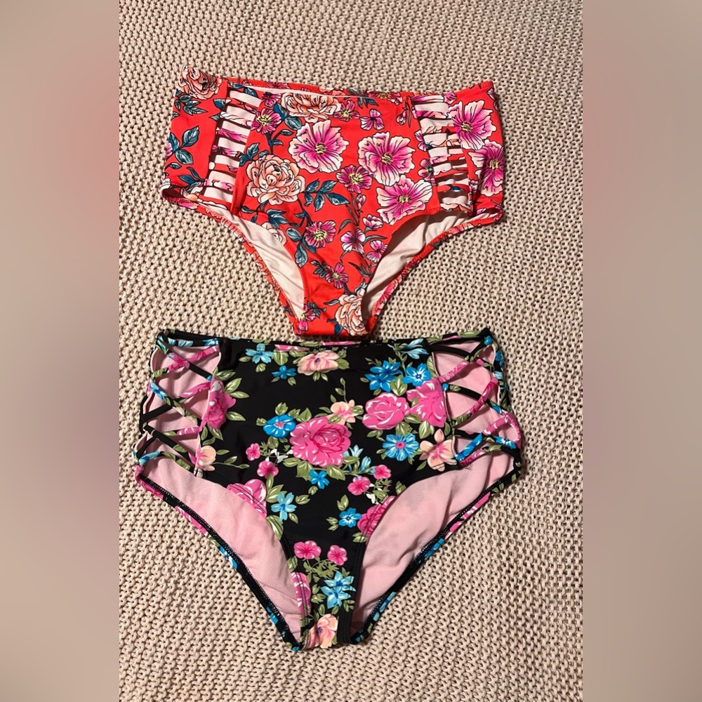 2 high rise bikini bottoms, one is from Target one from rue21